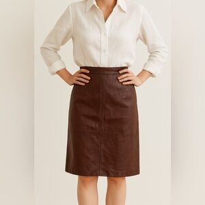 Vintage Chic Brown Leather Pencil Skirt